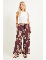 Petite Palm Print Drawstring Trousers