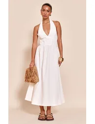White Woven Halterneck Sleeveless Midaxi Dress - 5