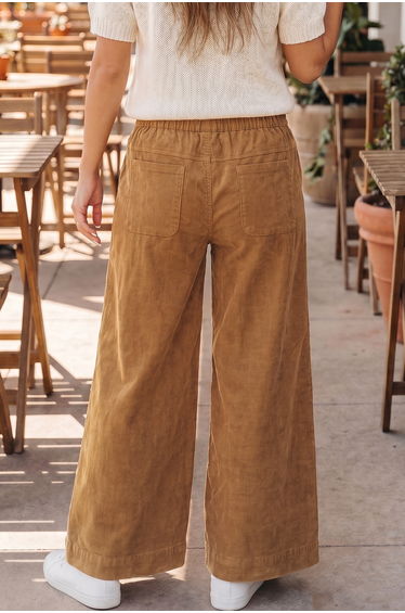 Lvness Thai Curry Elastic Waist Wooden Button Placket Ankle Length Wide Leg Pants product thumbnail 2