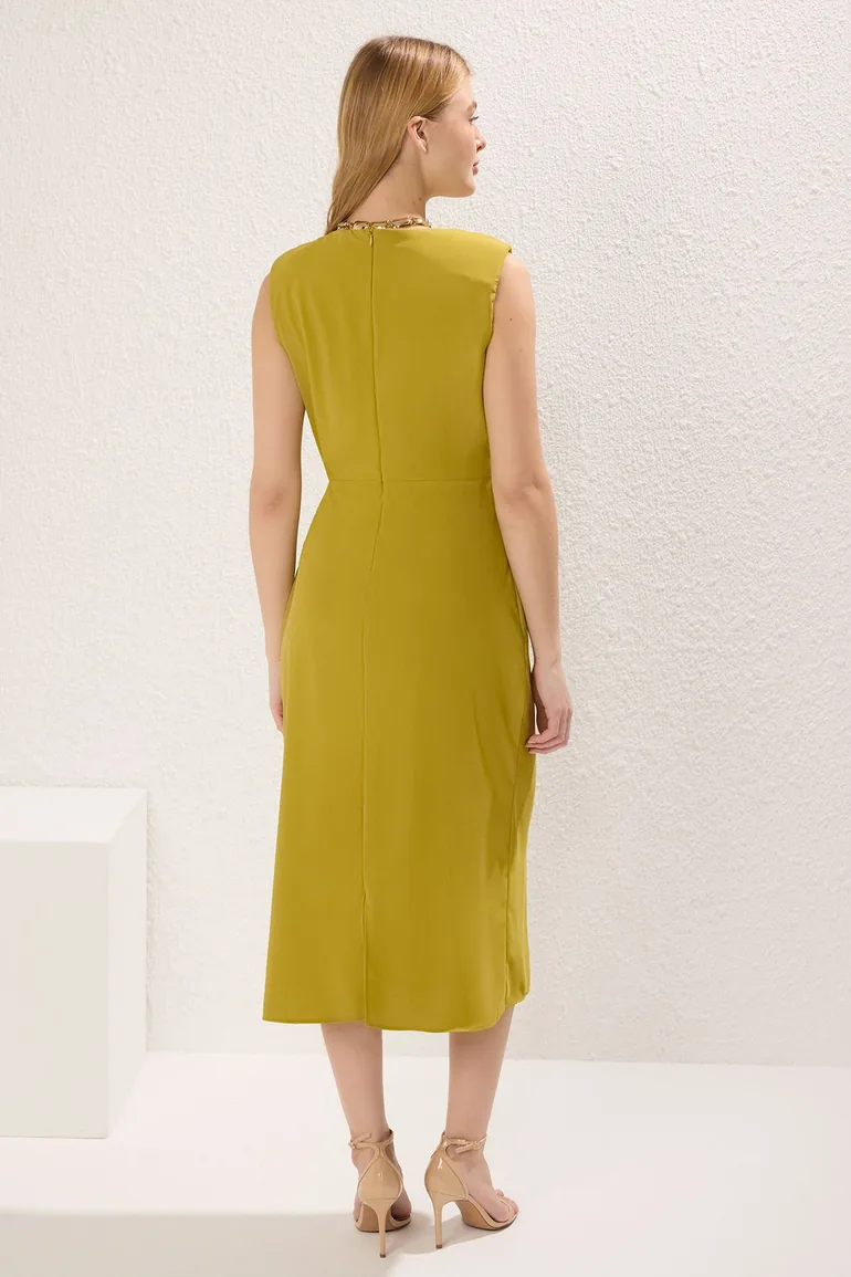 Oil Green Flat Body Wrap Accessory Midi Woven Dress - 3