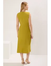 Oil Green Flat Body Wrap Accessory Midi Woven Dress - 3