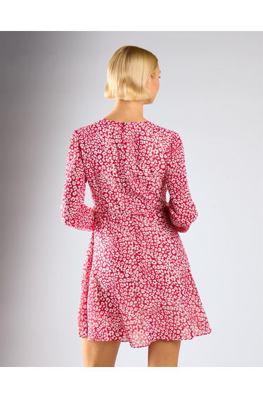 Red Leopard Chiffon V-Neck Tie Waist Mini Dress product thumbnail 4