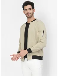 Men Beige Regular Fit Contrast Trim Jacket - 2