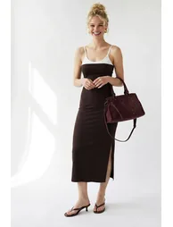 MIXRAY Sleeveless Bodycon Midi Dress With Slit - 2