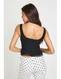 Lace Cup And Hem Corset Top - black - 1