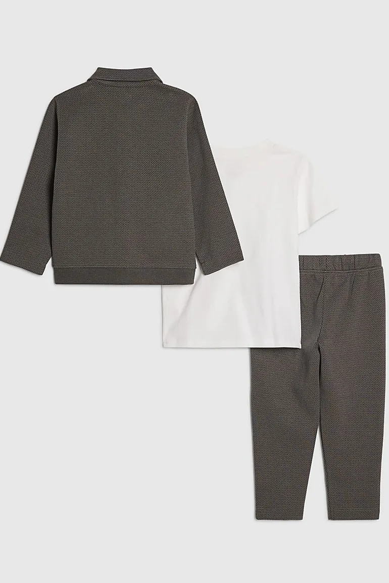 Mini Boys Grey Textured Jacket 3 Piece Set - 1