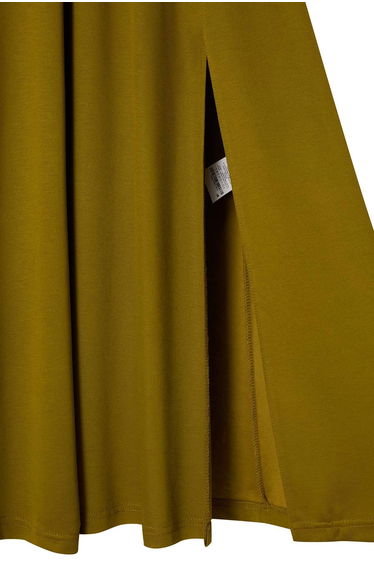 Khaki Flared from the Waist Sleeveless Ruched Maxi Soft Touch Knitted Dress product thumbnail 3