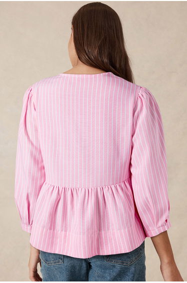Lvness Pink Stripe Bowknot Front Crew Neck Puff Sleeve Blouse product thumbnail 3