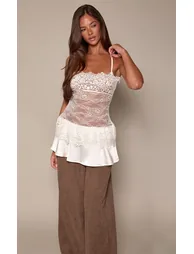 Cream Satin Lace Overlay Strappy Top - 1