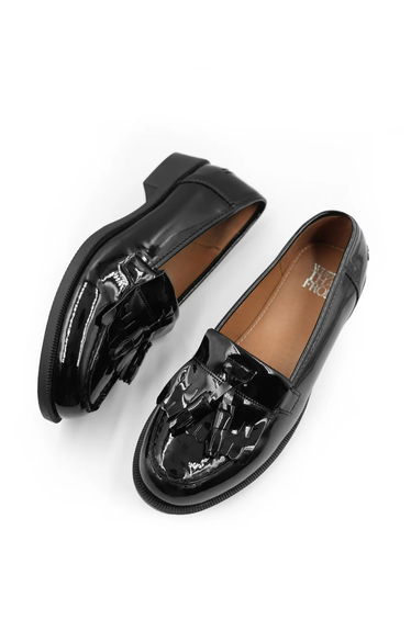 IMOGEN WIDE FIT FLATFORM SLIP ON LOAFERS SHOES WITH TASSLE IN BLACK PATENT product thumbnail 3