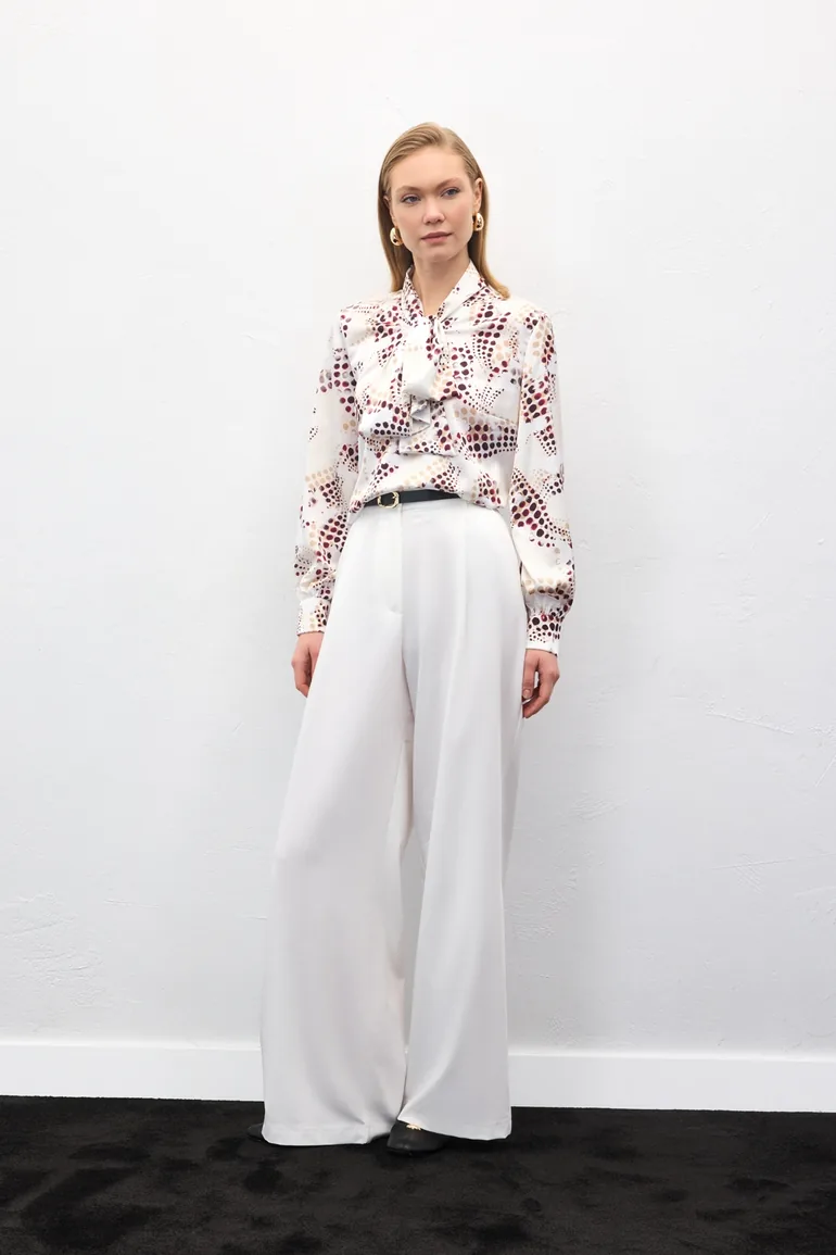 Scarf Detailed Patterned Blouse