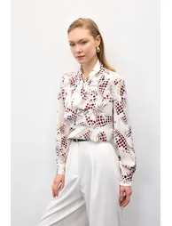 Scarf Detailed Patterned Blouse - 3