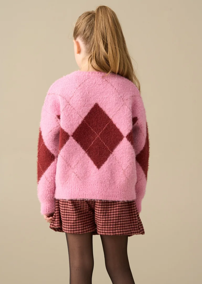 Sara Bow Diamond Knitted Jumper - Pink - 2