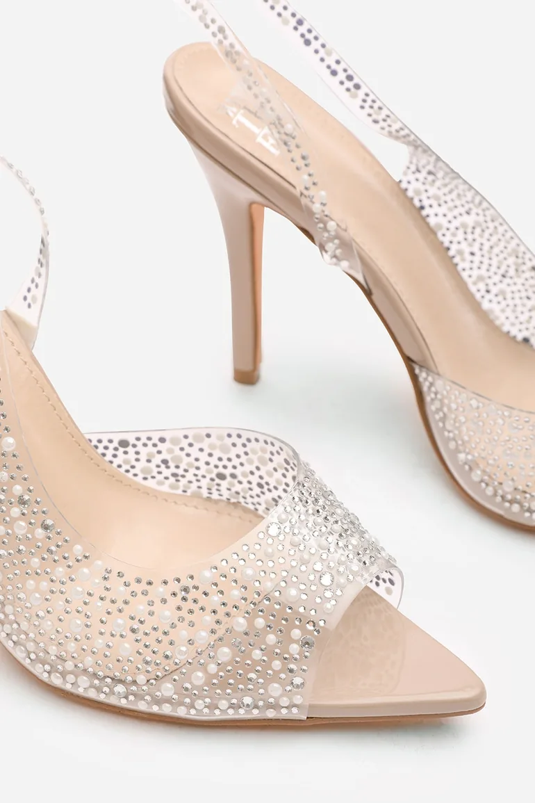 Sivelle Embellished Open Toe Stiletto Heels with Slingback Strap - 4