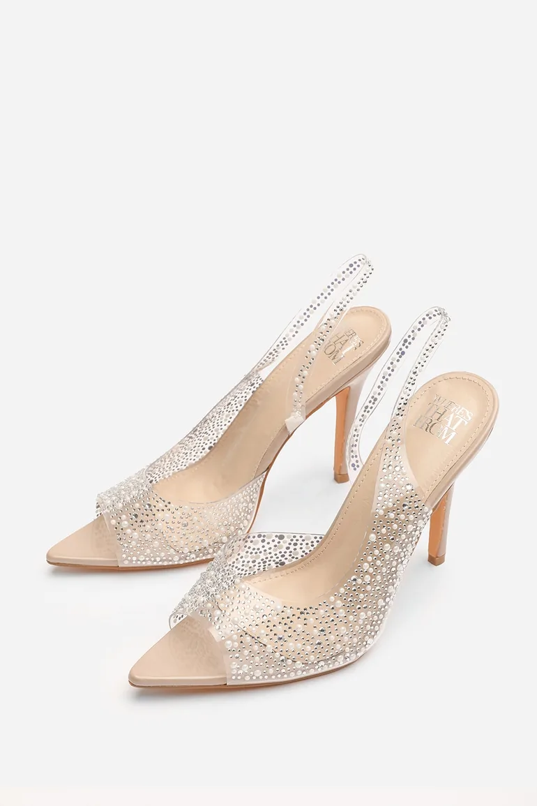 Sivelle Embellished Open Toe Stiletto Heels with Slingback Strap - 3