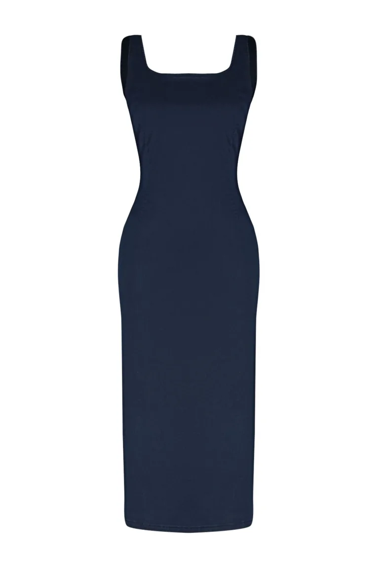 Dark Blue Stitching Detailed Denim Dress - 11