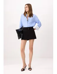 Black A-Line / Bell Form Belt Regular Waist Mini Interlock Knitted Skirt - 1
