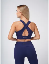 Women Navy Blue Cross Strap Nova Active Sports Bra - 2