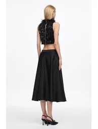 Chic Contonur Sleeveless Feather Sequin Velvet Top and Satin Skirt Set - 5