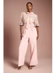 Puff Sleeve Printed Tie Detail Jumpsuit