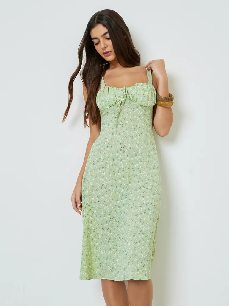 Mint Green Ditsy Print Midi Dress - 1