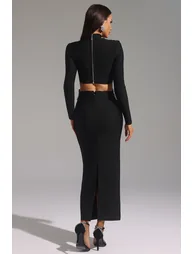 Ulama Choker Long Sleeve Diamond Flrs Bandage Maxi Two-Piece Set - 7
