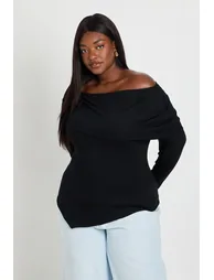 Plus Bardot Asymmetric Hem Top - black - 1