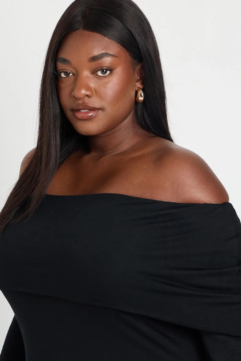 Plus Bardot Asymmetric Hem Top - black - 3