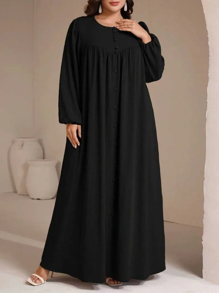 Plus Size Black Balloon Sleeve Jalabiya - 4