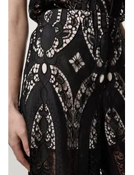 Tall Sheer Georgette Cutwork Woven Wide Leg Trouser - 2