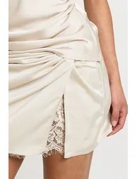 Lace Insert Satin Mini Skirt - oyster - 3