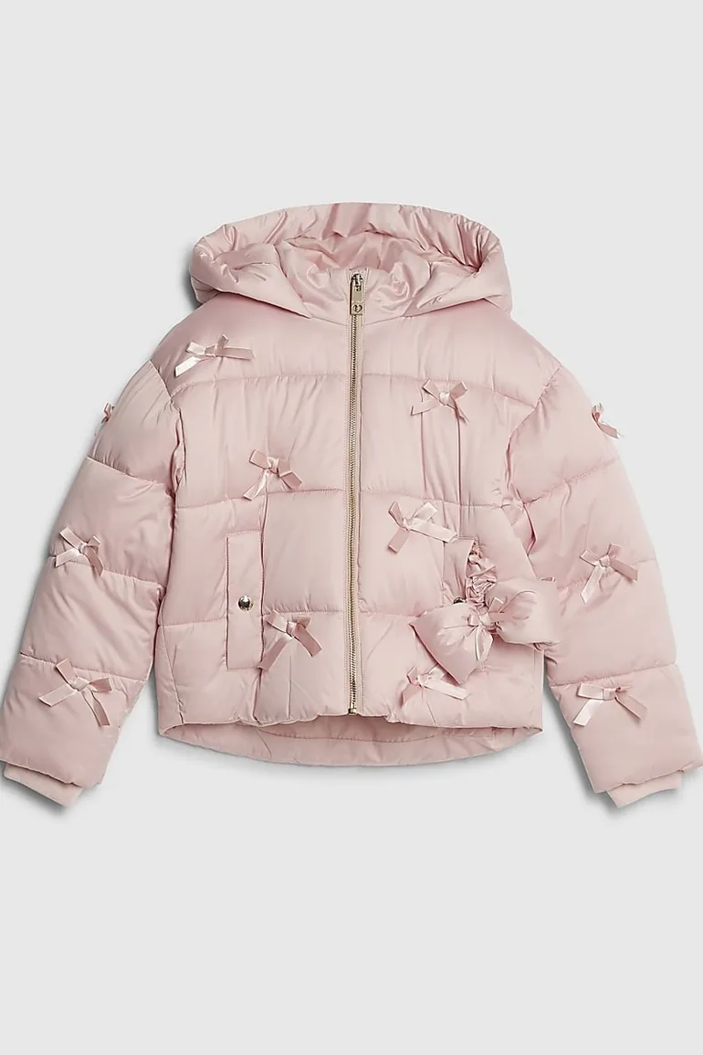 Girls Pink 3d Bow Padded Jacket - 1