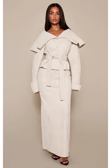 Petite Stone Seam Detail Tailored Maxi Skirt