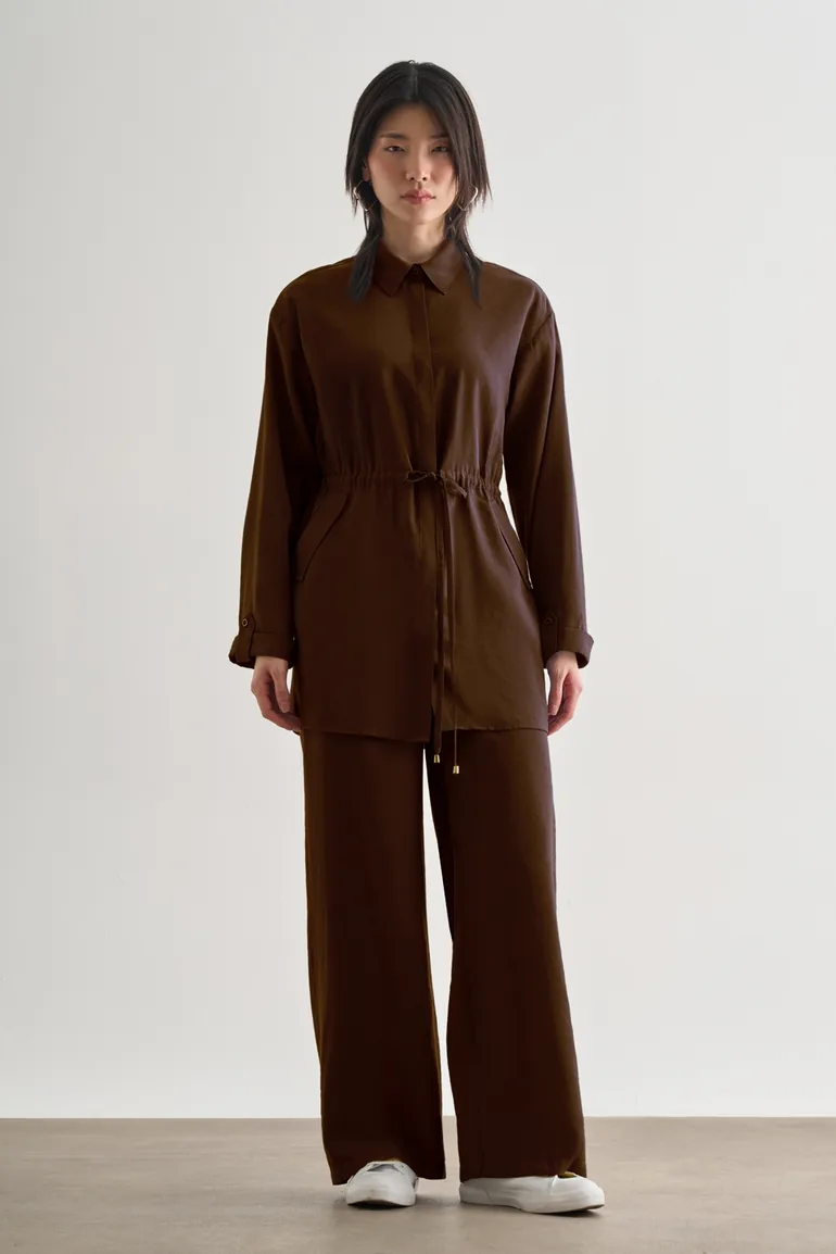 Mizalle Double Pocketed Waist Rope Gathered Modal Tunic - 1