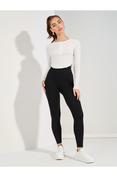 Elastic Waistband Solid Leggings