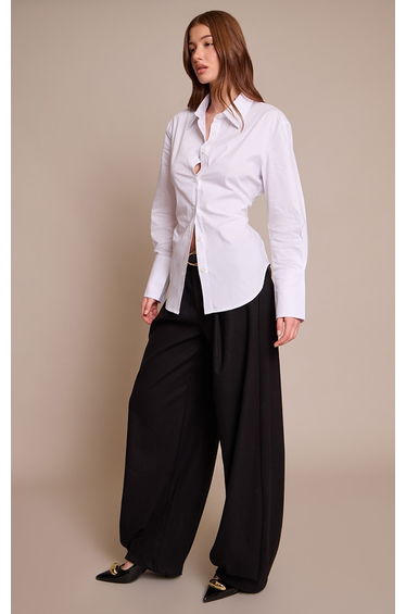 White Fitted Tie Back Deep Cuff Shirt