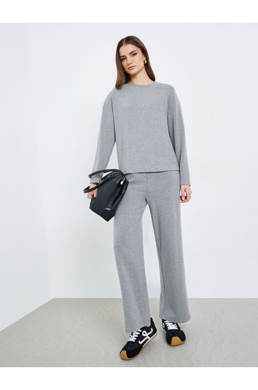 Women Grey Knit Top and Pants Co-Ords