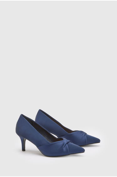 Wide Fit Delina Satin Twist Front Kitten Heel Comfort Sock Court Shoes