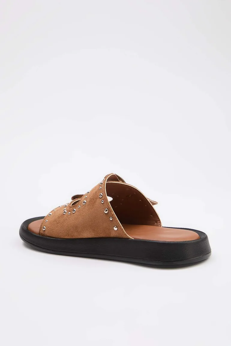 Taba Eyelet Detail Women's Double Strapped Antique Buckled Slipper - 2