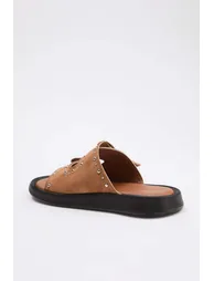 Taba Eyelet Detail Women's Double Strapped Antique Buckled Slipper - 2