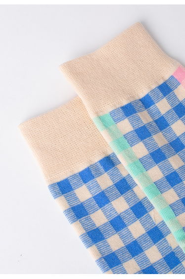 Contrast Gingham Jacquard Crew Socks