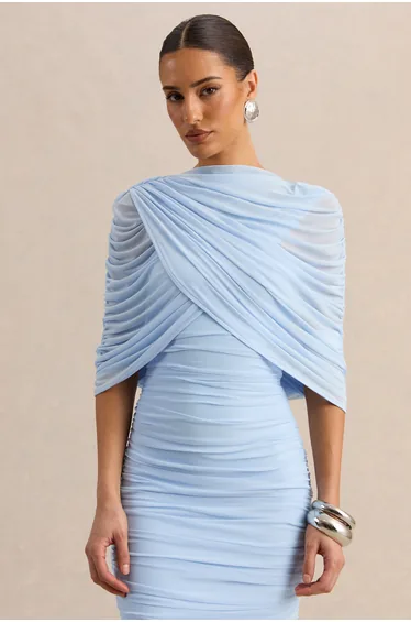Magoria | Powder Blue Mesh Round-Neck Cape