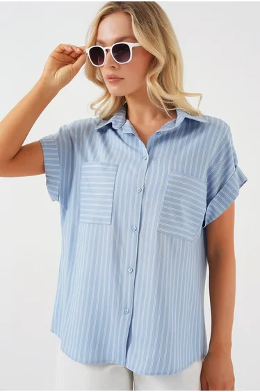 Women's Short Sleeve Striped Oversize Shirt