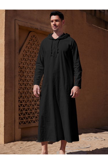 Solid Hooded Long Sleeve Longline Robe