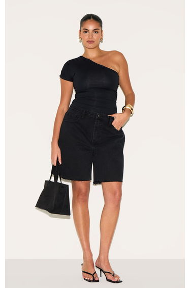 Plus Washed Black Boyfriend Denim Short