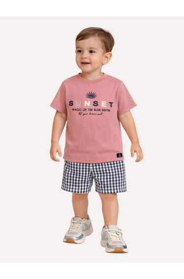 Boys Printed T-Shirt and Check Shorts Set