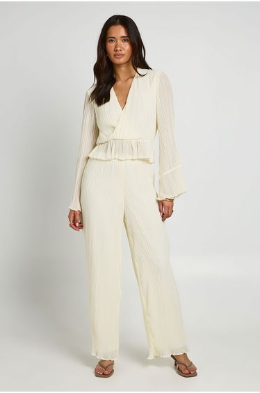 Pleated Wrap Peplum Blouse - ivory