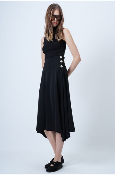 Women's Black Gold Button Detailed Midi Length Skirt