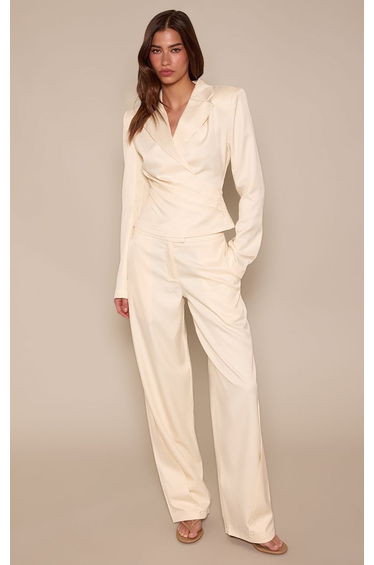 Almond Tailored Wrap Detail Pleated Blazer Co-ord