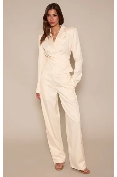 Almond Tailored Wrap Detail Pleated Blazer Co-ord